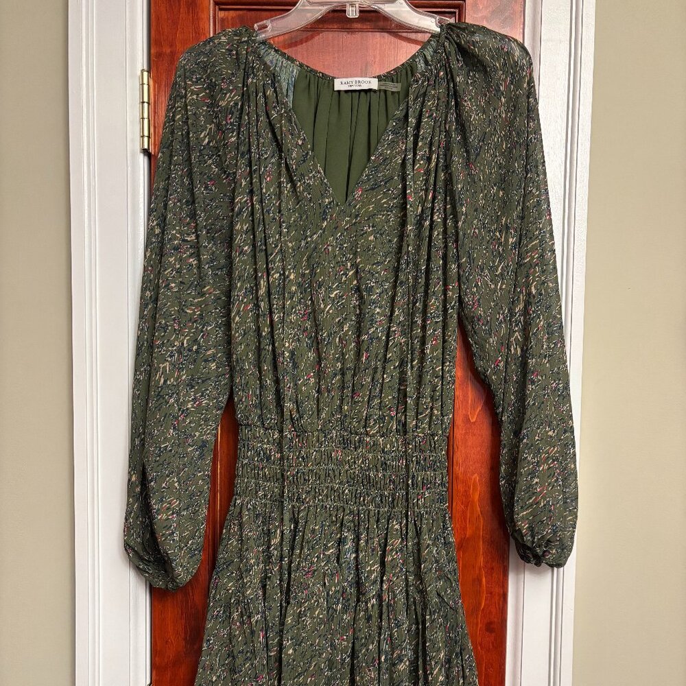Ramy Brook XXS Green Abstract Patterned Dress w/ Ruched Waist